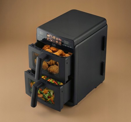 FRYTKOWNICA-BEZTLUSZCZOWA-AIR-FRYER-PROMIS-PODWOJNA-10L-DWUKOMOROWA-PIONOWA-Marka-IDEAL