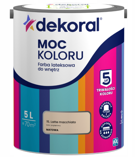 Przejdź do produktu Farba Dekoral Moc Koloru Latte macchiato 5L lateksowa