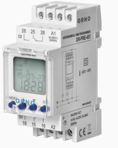 Przejdź do produktu ORNO Elektroniczny programator astronomiczny i czasowy 16A 230V